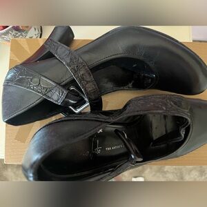 Franco Sarto Black Buckle Strap Heels